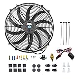 BATONECO 16' Electric Radiator Cooling Fan Thermostat Wiring Switch Relay Kit, 12V Cooling Radiator Fan with 120W 1000 CFM Slim High Performance Universal (Black)