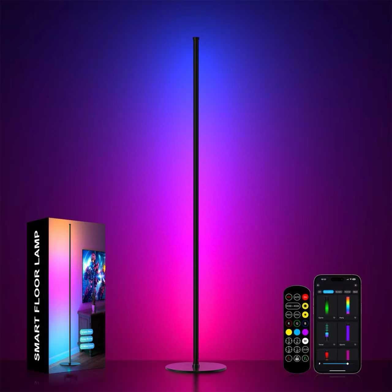 Meewata LED Stehlampe Wohnzimmer, 180cm RGB Stehlampe Dimmbar mit Fernbedienung, APP-Steuerung, 16 Millionen Farben Musik Sync Warm Weiße Eckleuchte, Ecklampe für Wohnzimmer Schlafzimmer Spielzimmer