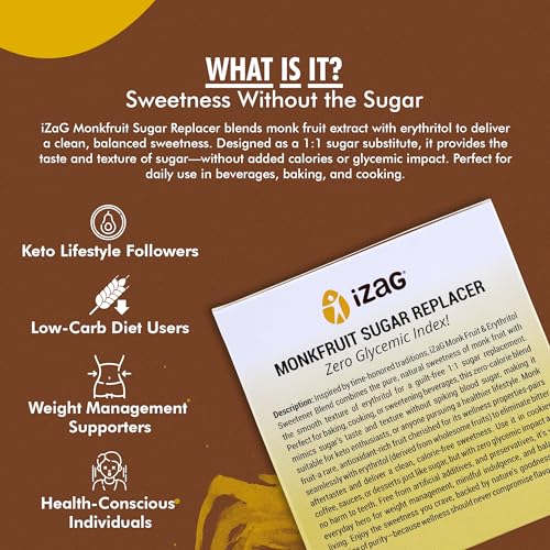 Image of iZaG Monk Fruit Natural Sweetener Crystals (200g) | Zero Calorie Sugar Alternative | Keto & Diabetic Friendly | 1:1 Sugar Replacement | For Tea, Coffee, Cooking & Baking