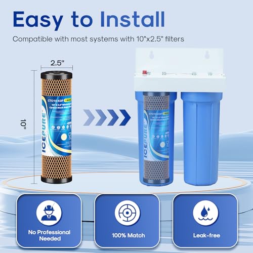 Image of ICEPURE 1 Micron 2.5 inch x 10 inch Whole House Water Filter Coconut Shell Activated CTO Carbon and KDF Cartridge for Home, Compatible with WFPFC8002, WFPFC9001, FXWTC, SCWH-5, WHEF-WHWC, AMZN-SCWH-5, 3PACK