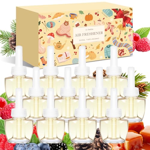 Scent-Hi Desodorante Casa Recarga 12x19ML - Abeto, Caramelo, Espresso, Frambuesa Canela, 4 Perfumes para Aire Wick/Glade Difusor Eléctrico