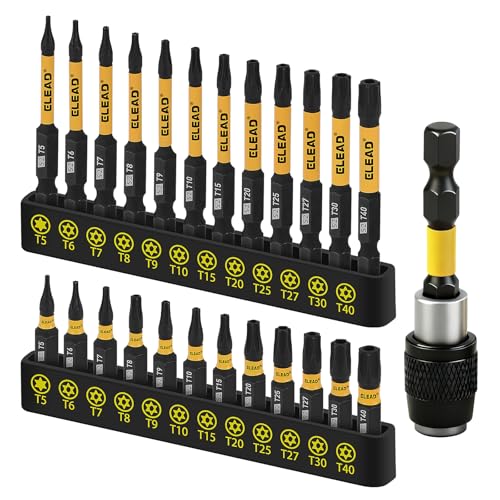 Tamper Proof Torx Bit Set: 25 Pieces T5-T40 Torx Security Bits Set | Torque Star Bits with 2.5' Magnetic Extension Bit Holder and Storage Box | S2 Steel