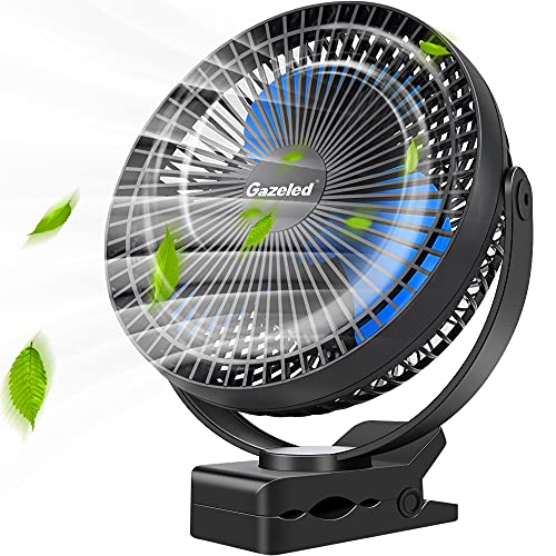 Rechargeable Fan, 10000mAh Clip On Fan, Battery Operated Stroller Fan(Up to 24H of Use), USB Desk Fan, 4-Speed Fast Cooling Portable Outdoor Fan, USB Fan for Bedroom, Office, Camping, Blue Blade