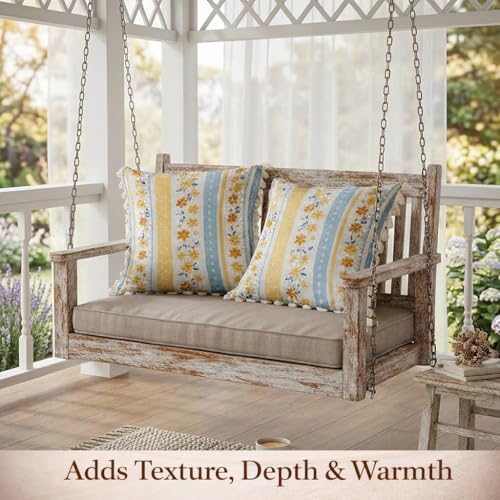 Image of STITCHNEST 'Little Meadow Series' Tassled Cushion Cover | Set of 2 | Floral Cushion Cover 16 inch x 16 inch