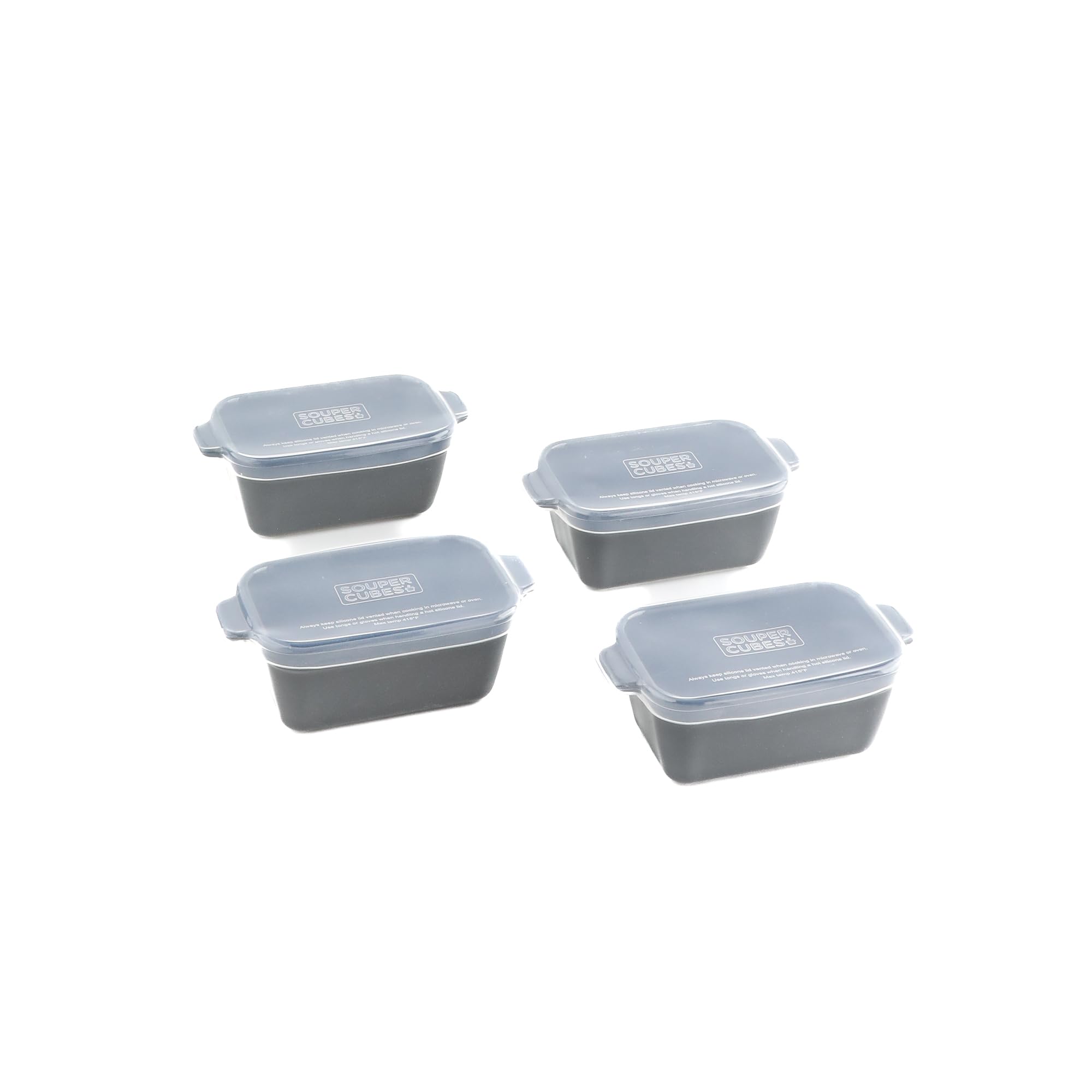 Souper Cubes 5"x3" Ceramic Baking Dishes with Lids, Charcoal, 4-Pack