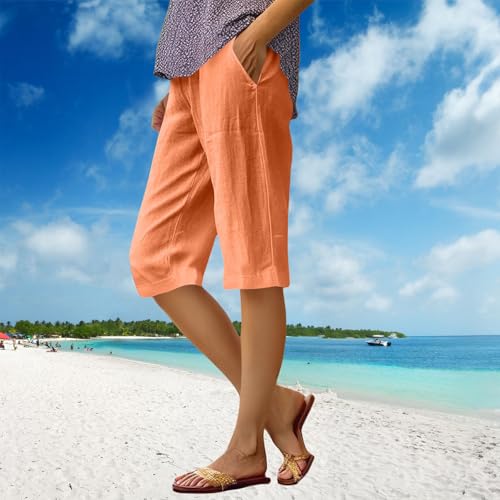 Pedal Pushers for Women, Lightweight Linen Capris for Women, Womens Shorts for Seniors Comfortable Breathable2
