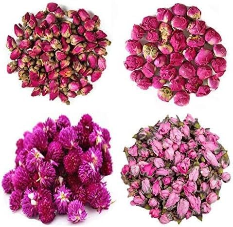 TooGet Flores secas naturales incluye flores de rosas rojas, bola de peonía, gomphrena globosa, flores de melocotón, kit de flores comestibles para