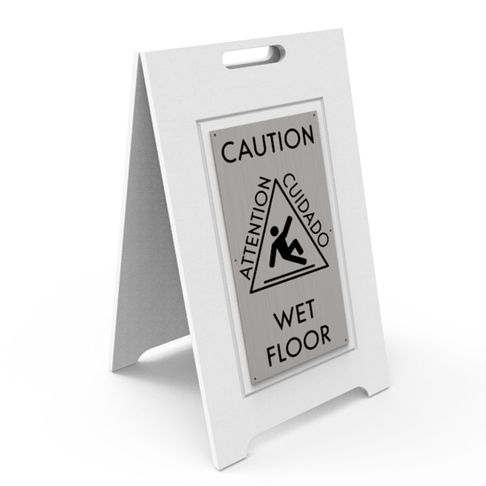 R3 Site Furnishings AF1424-RP/WI-Caution Wet Floor 2 Sided Composite, Hdpe White Safety Sign