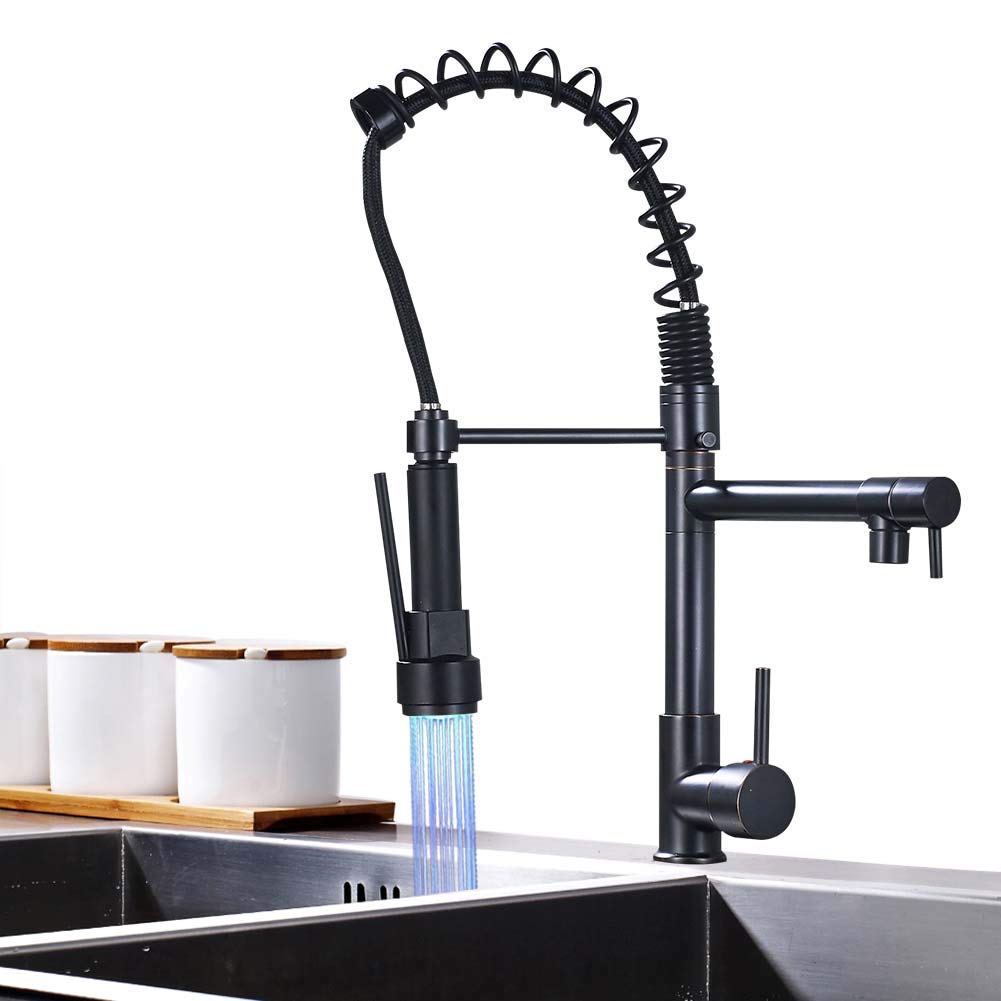 Rozin LED Sprayer Kitchen Sink Tap with Pull Down 360 Degree Flexible Swivel Spout Black Mixer Tap for Kitchen Sink