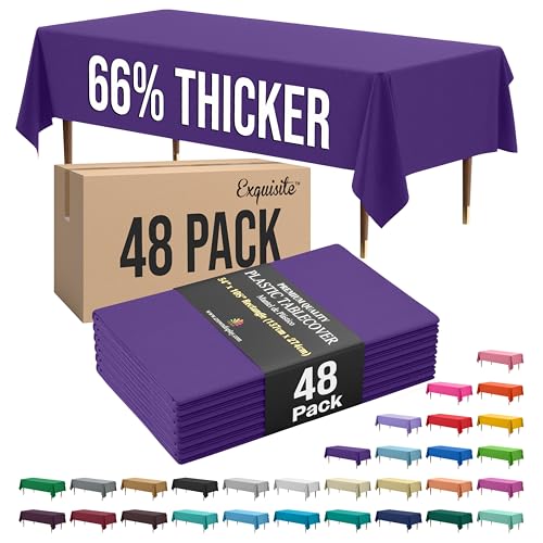 Image of Exquisite Purple Rectangle Tablecloth 54 inchx108 inch - 48 Pack | Plastic Tablecloth, Disposable Table Covers Rectangle for Parties, Weddings, Holidays & Party Supplies