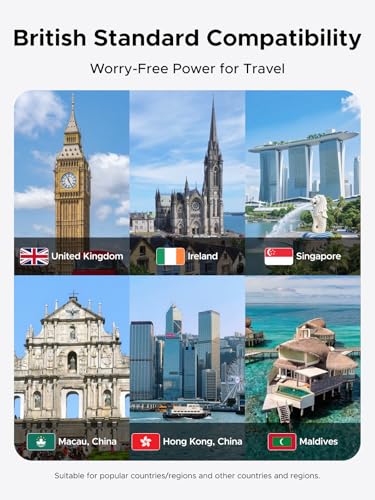 Image of UGREEN UK Plug Travel Adapter, US /CA /MX /EU /AU /JP /CN /NZ /PH to UK (Type G), International to UK Pin Converter, Power Outlet Charger, 200+ Countries Compatibility, 1 Pack