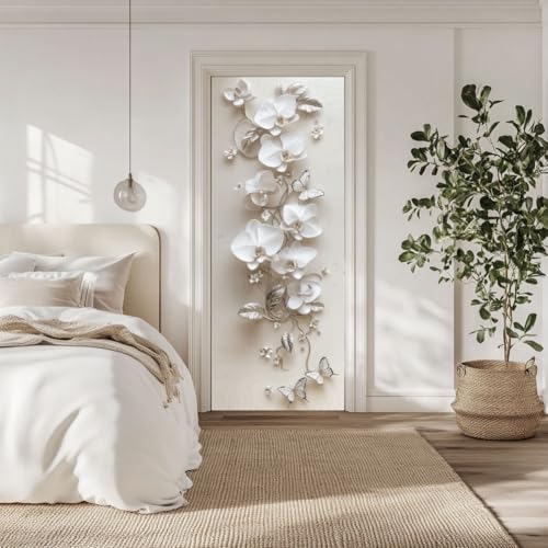 arricraft 2 Pcs Self-Adhesive Door Sticker, 80cmx200cm/31.5 x78.7 3D Flower Butterfly Door Murals Stickers PVC Door Removable Wallpaper Decoration for Daily Party Bedroom ​Living Room