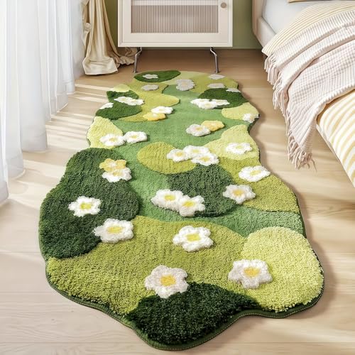 Green Moss Rugs Bath Mat 24''x63'' - Moss Floral Shaggy