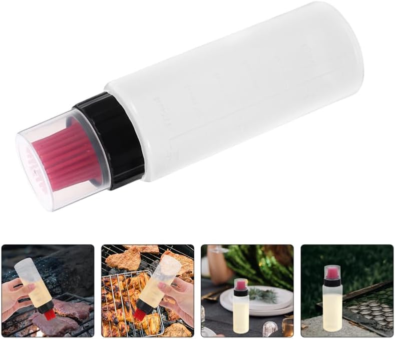 PRETYZOOM Silicone Squeeze Bottle with Basting Brush Heat Resistant Oil Dispenser with Precise Measurement Marks for Cooking Bbq Grilling and Pastry Leakproof Kitchen Condiment Tool