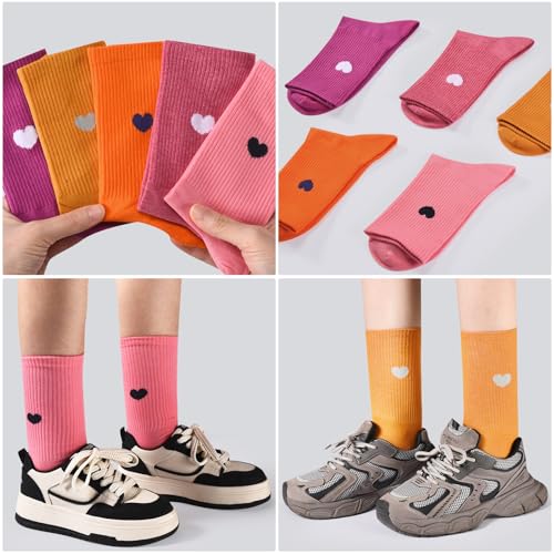 Image of Corlap Women's Cotton Crew Calf Socks - 5 Pairs Ankle High Dress Casual Socks, Fun Cute Heart Gifts for Mom Mother