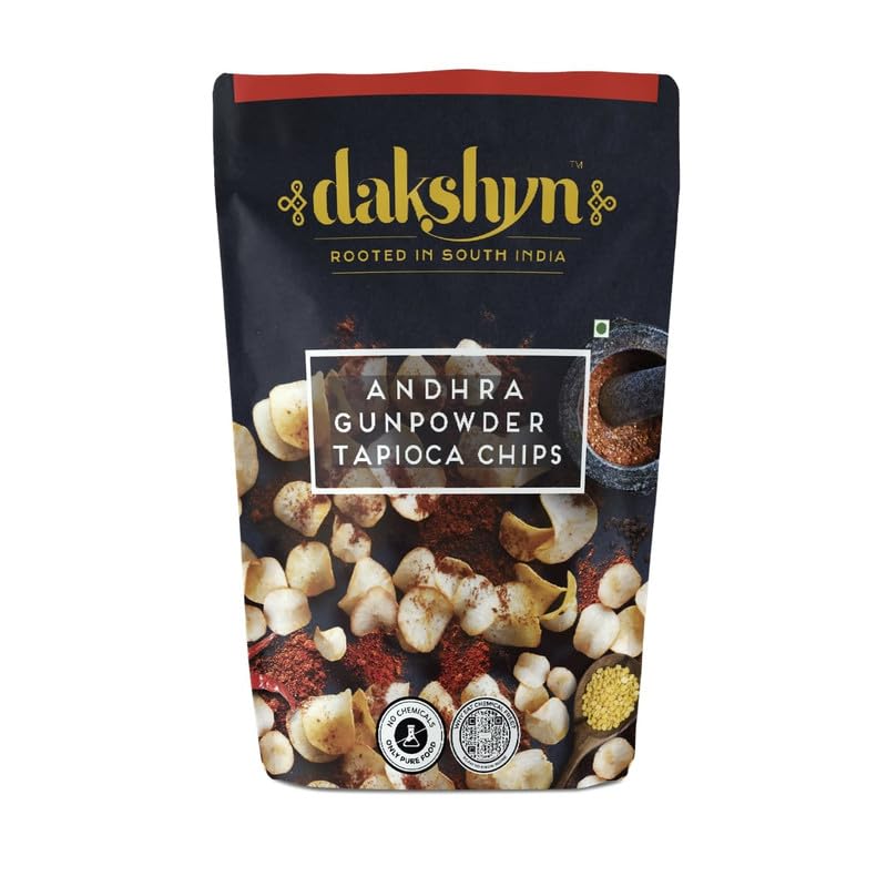 Dakshyn Andhra Gunpowder Tapioca Chips 60g | Kerala Cassava Chips in Spicy Andhra Gunpowder Podi | Premium South Indian Snacks | Tapioca Chips Kerela | Spicy Tapioca Chips | Pack of 4 (B0CVQ2ZFMS) Amazon Price History, Amazon Price Tracker