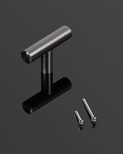 Miniatura 4 de Gobrico Manijas de níquel cepillado con barra en T de un solo agujero para armario, cocina, 2 pulgadas (1.969 in) de longitud entera, paquete de 5