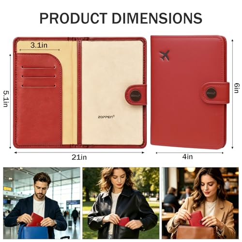 Image of ZOPPEN Passport Holder RFID Blocking Travel Wallet, Scarlet Red | Passport Cover with Multiple Card Slots, Water-Resistant & Easy-Carry, Must-Have Travel Accessory for Men & Women.
