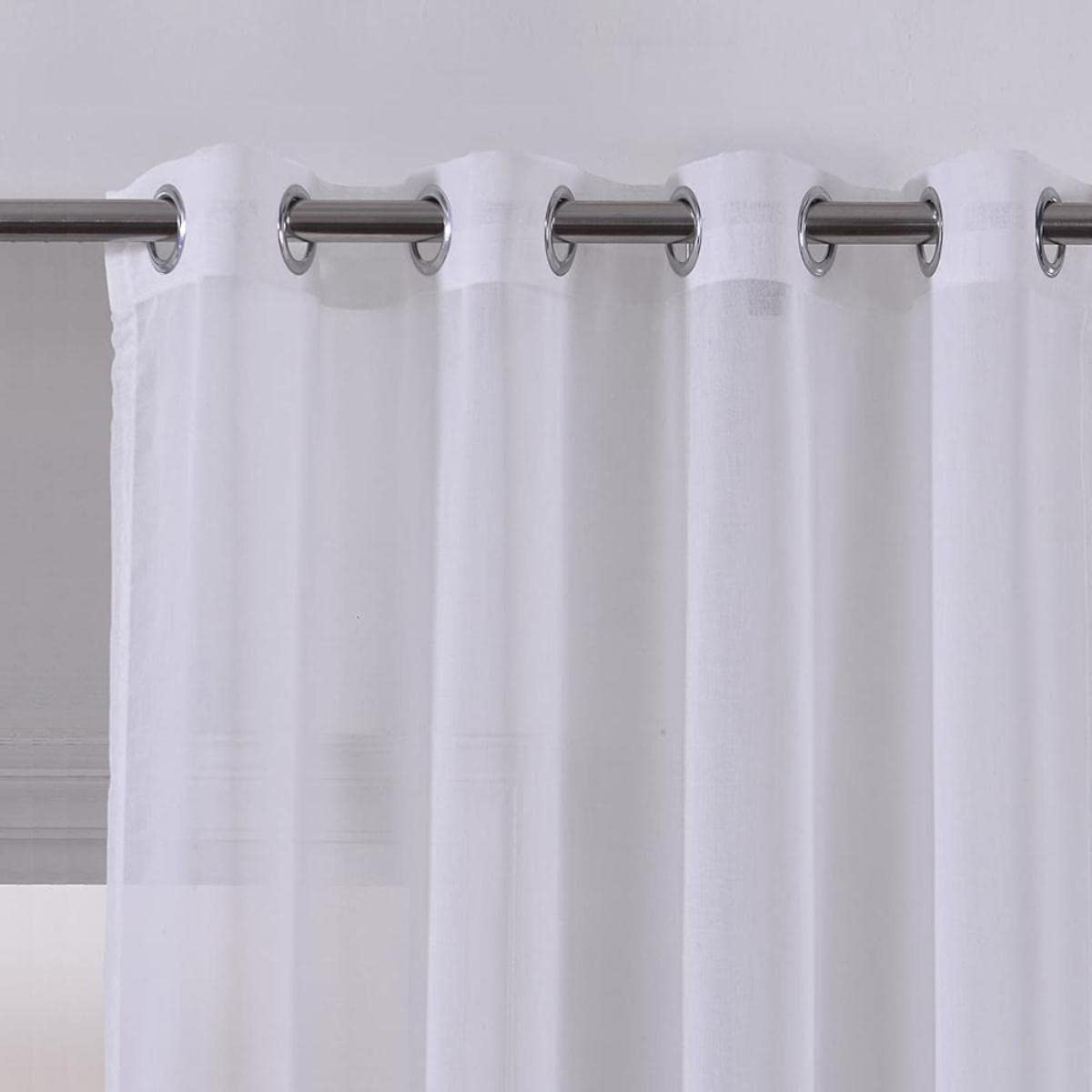 Faux Lin Sheer Gradient Rideaux Voile Grommet Semi Sheer Rideaux pour Chambre Salon Gris Noir Dégradé-Gris Violet,W500xL260cm 1PC,Pull plissé Tape