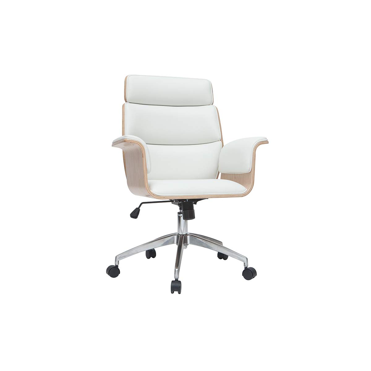 Miliboo Fauteuil de Bureau Design Blanc et Bois Clair Elon