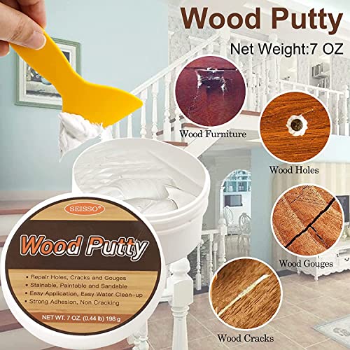 SEISSO Holzkitt Reparaturset, weiß 200g, zum Verschließen von Löchern, Rissen, Parkett Reparaturset