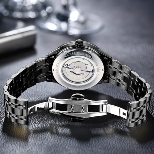 Image of OLEVS Automatic Watches for Men Self Winding Mechanical Wristwatch Luxury Business Dress Stainless Steel Luminous Waterproof Calendar Mens Watch