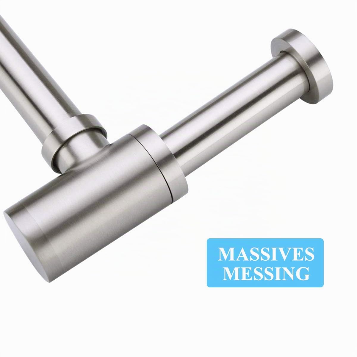 Design Siphon für Waschbecken & Waschtisch, Keymark Messing Syphon Sifon Universal Designsiphon, Bad Flaschensiphon 1 1/4 x 32mm, Geruchverschluss Röhrensiphon, Edelstahl Gebürstet Nickel