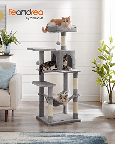 FEANDREA Cat Tree, Cat Tower, Cat Condo with Scratching Posts, Hammock, Plush Perch, Cat Activity Center, Light Gray… - Image 3