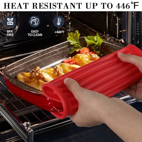 Image of 2 Pack Silicone Trivets - Heat Resistant Non-Slip Flexible Pot Holders for Hot Dishes & Pans - Red Silicone Trivet Mat Dish Drying Mat Spoon Rest, 9x12 in