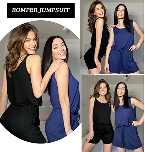 Image of ADOME Rompers for Women Summer Sleeveless Scoop Neck Tank Top Casual Short Jumpsuit Rompers with Pockets