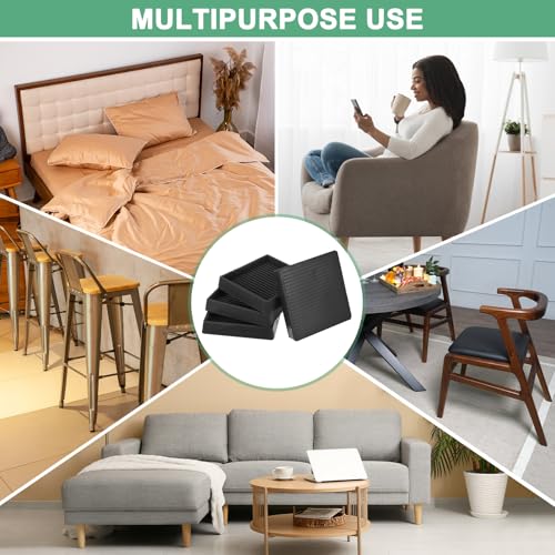 Image of M METERXITY 12-Pack Furniture Coasters Cups, 3 inch Square Rubber Anti Slide Floor Protector Pads for Sofa Chair /Piano Stopper, Furniture Caster Leg Non Slip Feet Cups [Black]