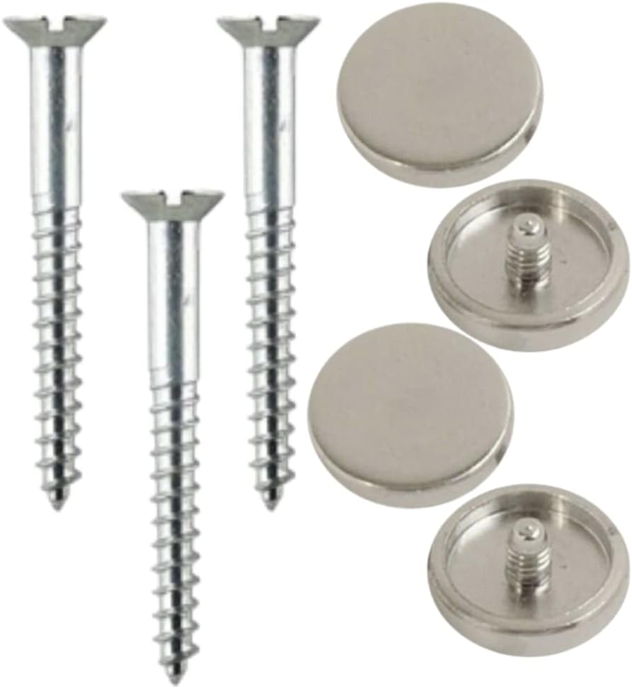 38mm Mirror Screws with 19mm Chrome Flat Caps – Decorative Cover Cap Set for Mirrors, Glass Signs, Cabinets and Wall Panels (Pack of 8)