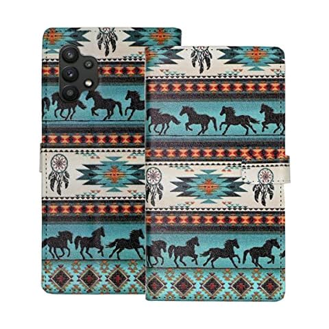 TPACC Case for Samsung Galaxy A32 5G, Slim Folio Premium PU Leather Wallet Case Card Slot Stand Shockproof TPU Back Cover, Tribal Aztec Cover