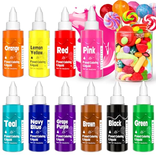 Image of Food Coloring Liquid -10 Colors x 70ml Food Dye Set, Large Capacity Vibrant Edible Paint for Frosting, Cake Decorations, Easter Egg, Baking, Fondant, Slime Making Kit, Easy to Use - 24 Fl. oz