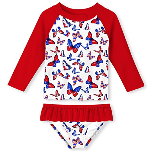 Image of Lovekider Little Girls Swimsuits 2 Pieces Swimwears Rash Guard Set Long Sleeve UPF50+ Bathing Suit for Beach 2-8T