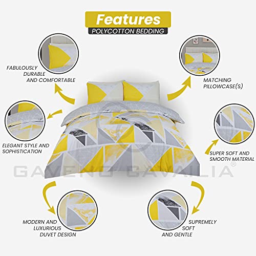 GC GAVENO CAVAILIA Geometric Duvet Covers Single, Breathable Marble Bedding & Linen, Cosy Bed Comforter Cover, Ochre/Grey, 686705 - Image 2