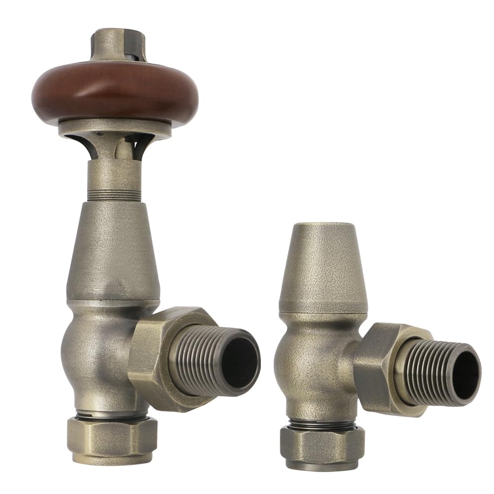 Warmehaus Antique Brass Chelsea Traditional Angled Trv Thermostatic Radiator Valves