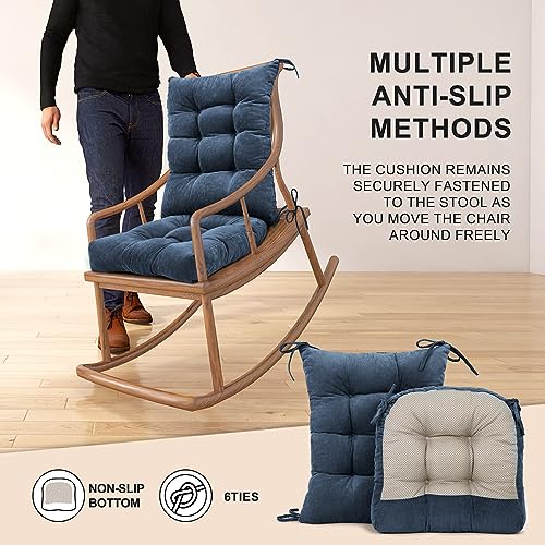 Image of Lokex Rocking Chair Cushion Only,Tufted Non-Slip Comfortable Rocking Chair Cushions Indoor with Ties,Striped Rocking Chair Pads (Indigo blue-S2064-16, 21x17 /17x17)