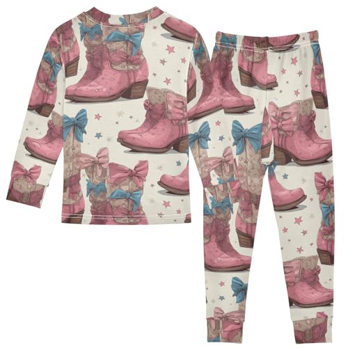 Pajama Sets Long Sleeve Cowgirl Pink Boots Soft Comfy Sleepwear 2 Piece PJS 3-8T3