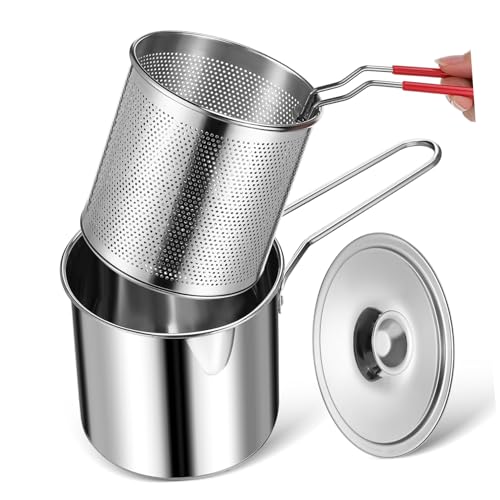 TOGEVAL Freidora Profunda Mini Acero Inoxidable con Cesta de y Filtro Integrado para Cocinar y Almacenar Aceite para Frituras y Guisos Cocina