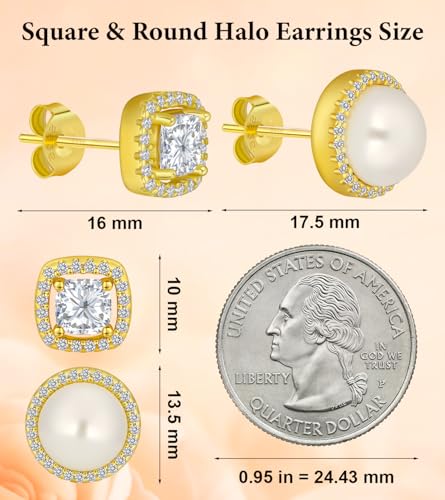 Stud Earrings for Women, Hypoallergenic Sterling Silver Post Dainty Pearl, Black Onyx, Halo Cubic Zirconia Earrings Studs4