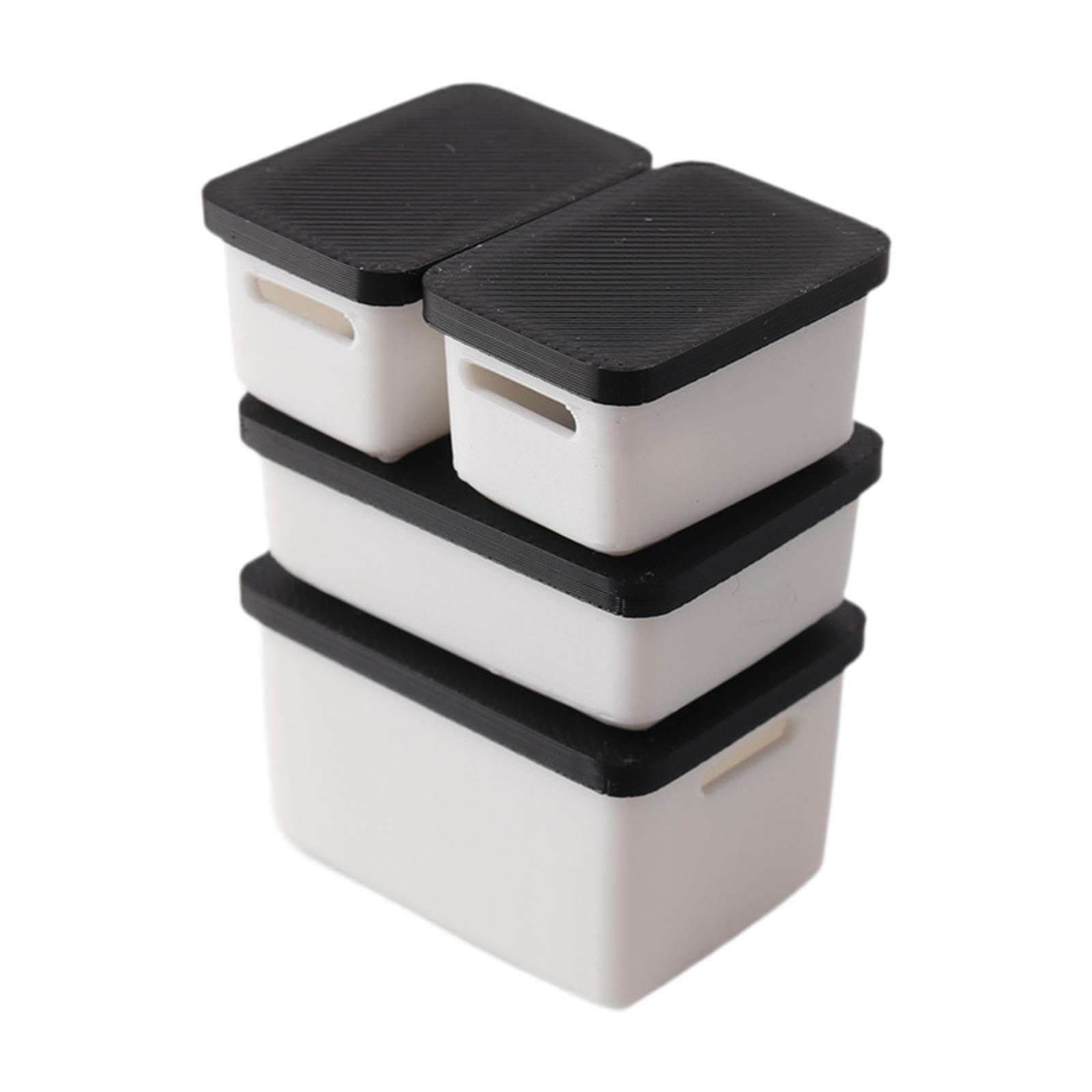 Fenteer 4Pcs 1/12 Dollhouse Storage Box Simulation Mini Storage Case Layout Decoration Dollhouse Furniture for Bedroom Decor, Black