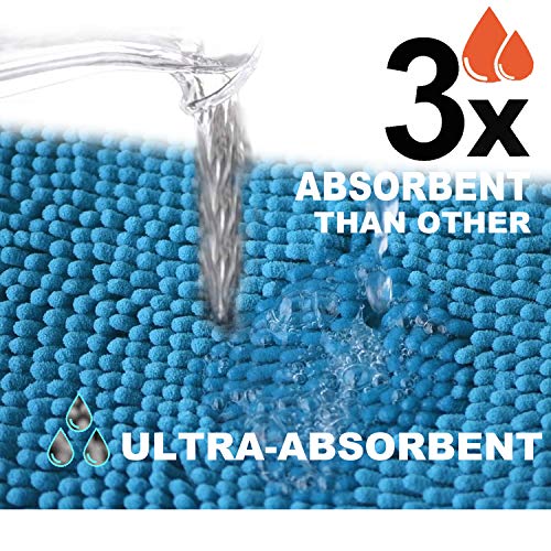 Image of Bathroom Rugs Bath Mats for Batroom Chenillen Bath Rug Set 3 Piece Non-Slip Bath Mats, Absorbent Shaggy Rugs, Machine Wash, Perfect Plush Bathroom Mats, Bathroom Carpets Set Teal Blue