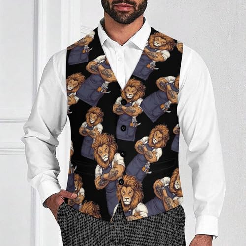 Lion Barber Trendy Vest Suit for Men V Neck Formal Dress Waistcoat Vests Business Slim Fit4