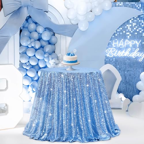Image of B-COOL Round Sequin Tablecloth Party Decorations: 90 Inch Table Cloth Sequined Fabric Overlay for Indoor Outdoor Dining Parties