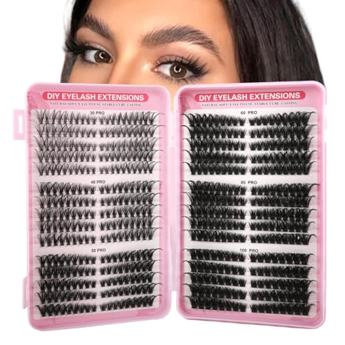 Image of MAYCREATE 540PCS Lash Clusters Cluster Eyelash Extensions D Curl Natural Wispy Eyelash Clusters Mega Volume Reusable Individual DIY Lashes Super Thin Band and Soft