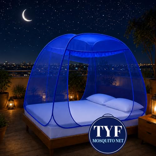 Image of TYF Mosquito Net for Bed Made with Polyester Material | Foldable Mesh Design | Lightweight and Portable Structure | Easy to Use Royal Blue (6.15 Feet X 6.15 Feet) Double Bed