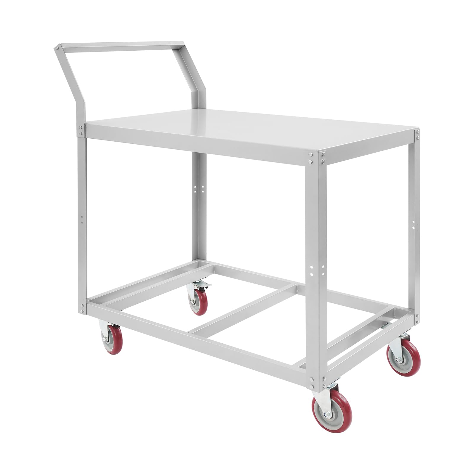 Carro de herramientas con 2 niveles, carro de mesa, carrito de plataforma de acero con ruedas, banco de trabajo con ruedas, carrito multifunción para almacén, garaje, taller, oficina, 90 x 60