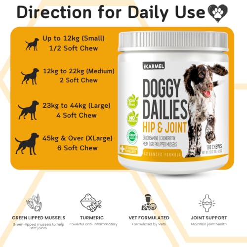 Joint Supplements for Dogs | Hip and Joint Care | with Glucosamine, Chondroitin, and Green-Lipped Mussels | Puppy to Senior Dog Treats for Stiff Joints (180 Chews) - Image 6