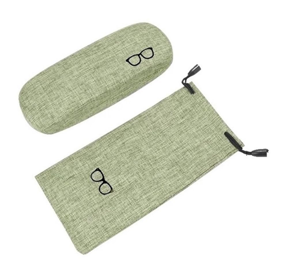 Amibvzhang Hard-shell Fabric Glasses Case With Storage Pouch Chain Cleaning Cloth Linen Protective Reading Organiser With Plush Lining(Groen)